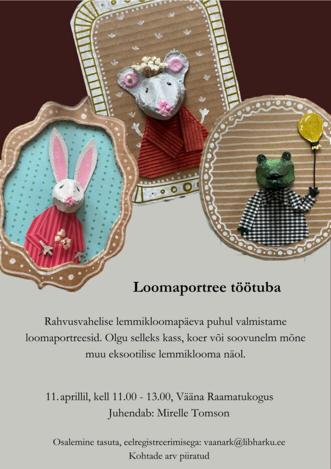 Loomaportreede töötuba Vääna raamatukogus